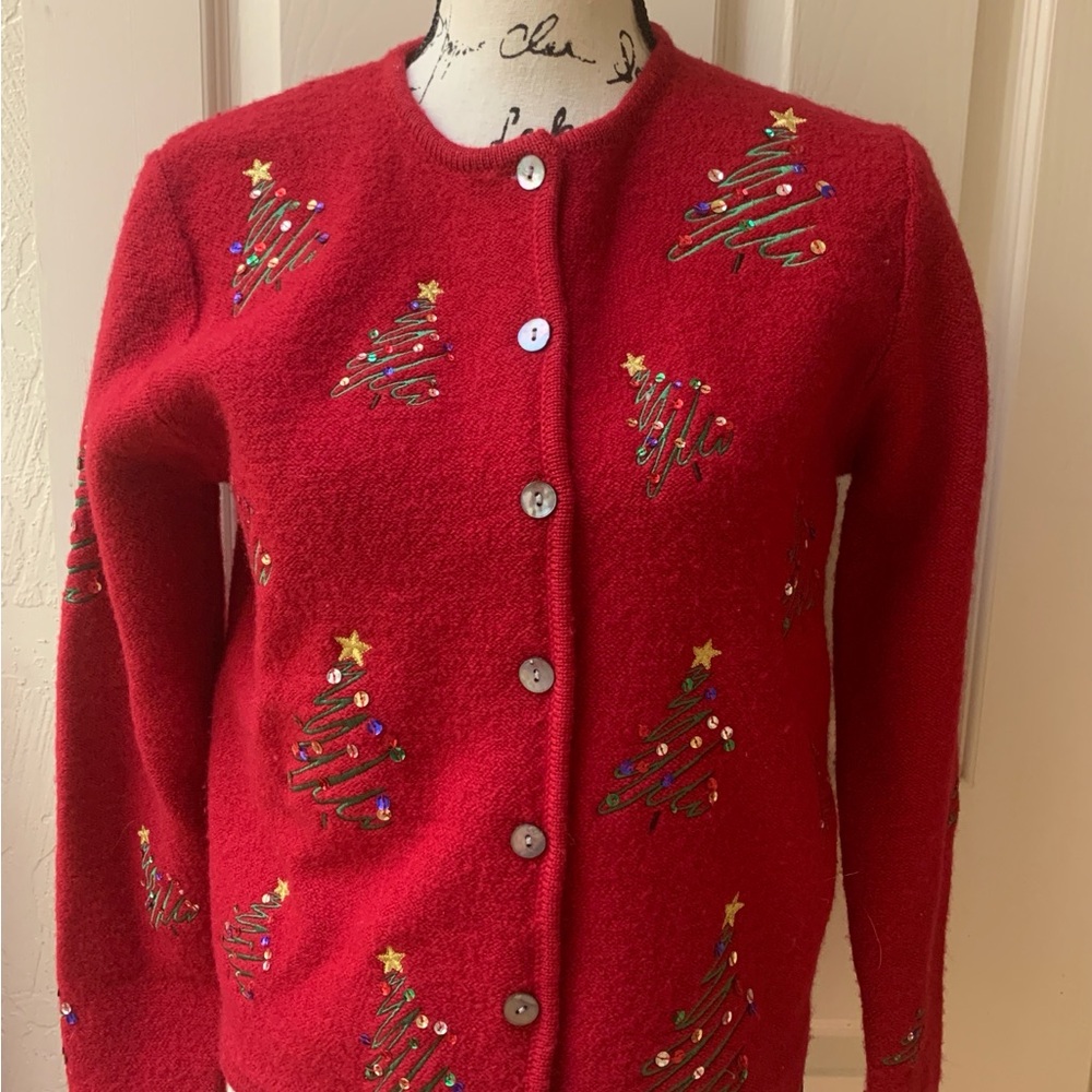 Vintage Karen Scott Festive Red Christmas Cardigan